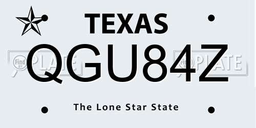 QGU84Z Texas License Plate