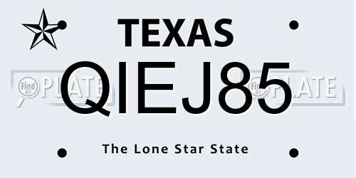 QIEJ85 Texas License Plate