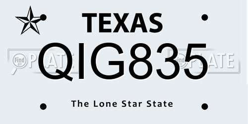 QIG835 Texas License Plate