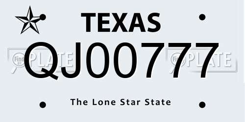 QJ00777 Texas License Plate