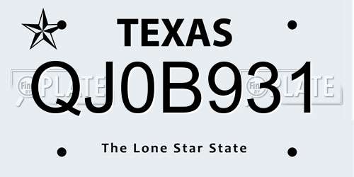 QJ0B931 Texas License Plate