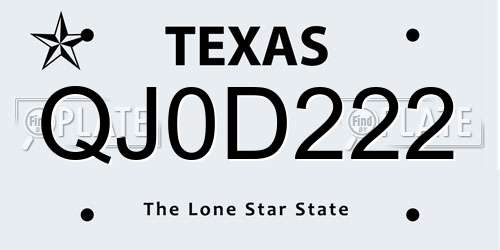 QJ0D222 Texas License Plate