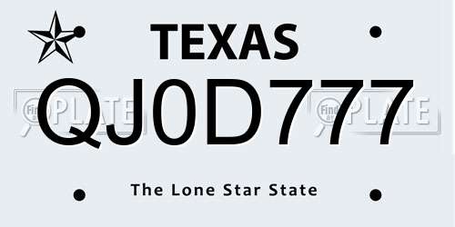 QJ0D777 Texas License Plate