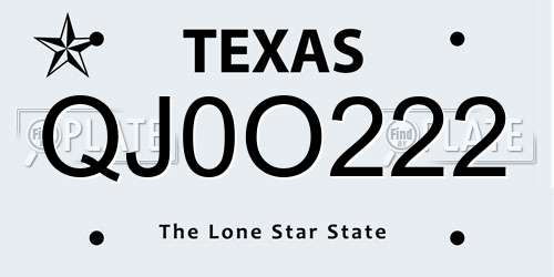 QJ0O222 Texas License Plate