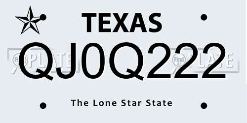 QJ0Q222 Texas License Plate