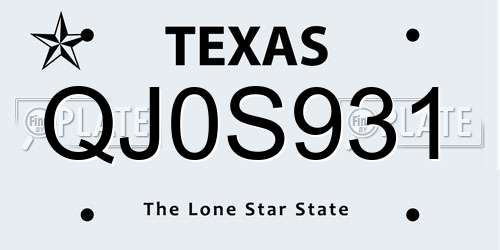 QJ0S931 Texas License Plate