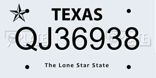 QJ36938 Texas License Plate