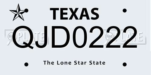 QJD0222 Texas License Plate