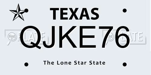 QJKE76 Texas License Plate