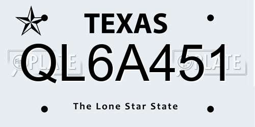QL6A451 Texas License Plate