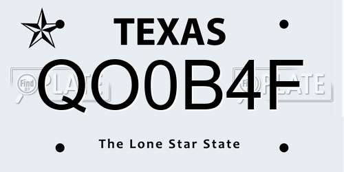 QO0B4F Texas License Plate