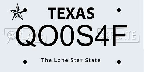 QO0S4F Texas License Plate