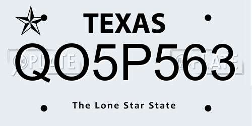 QO5P563 Texas License Plate