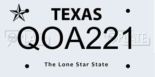 QOA221 Texas License Plate
