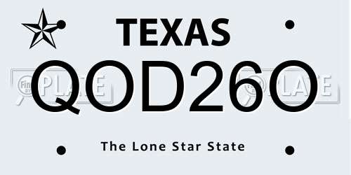 QOD26O Texas License Plate