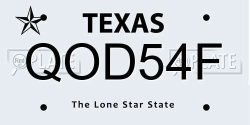 QOD54F Texas License Plate