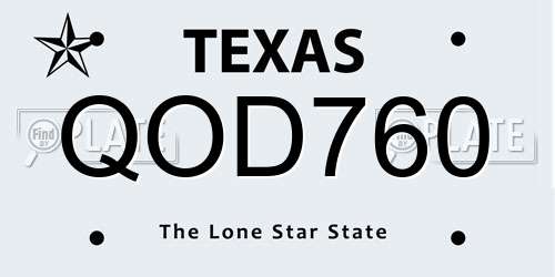 QOD760 Texas License Plate