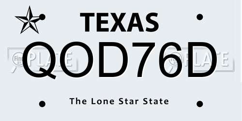 QOD76D Texas License Plate