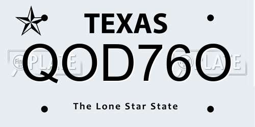 QOD76O Texas License Plate