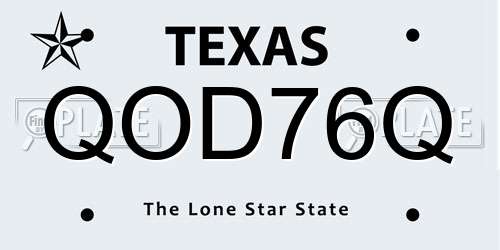 QOD76Q Texas License Plate