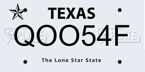 QOO54F Texas License Plate
