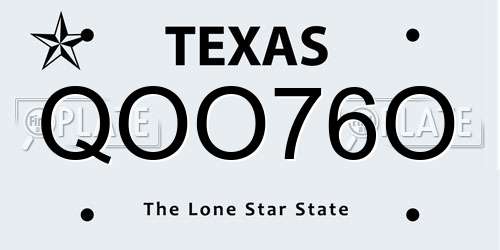 QOO76O Texas License Plate