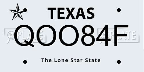 QOO84F Texas License Plate
