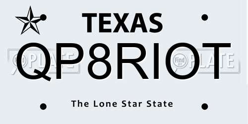 QP8RIOT Texas License Plate