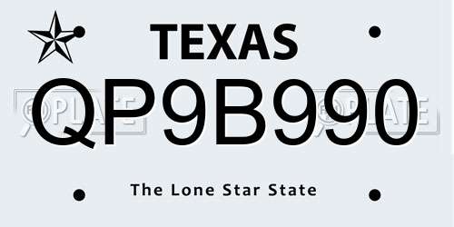 QP9B990 Texas License Plate