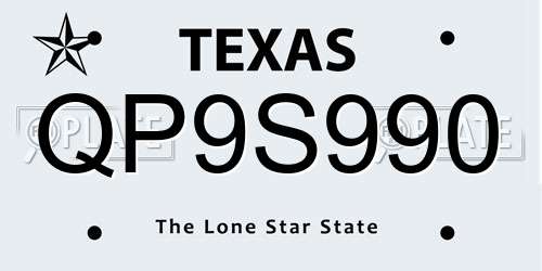 QP9S990 Texas License Plate