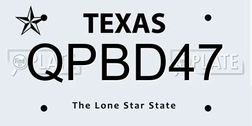 QPBD47 Texas License Plate