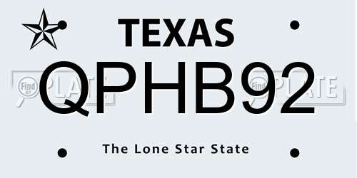 QPHB92 Texas License Plate
