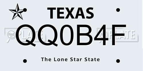 QQ0B4F Texas License Plate