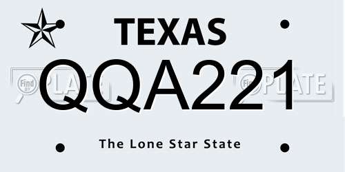 QQA221 Texas License Plate
