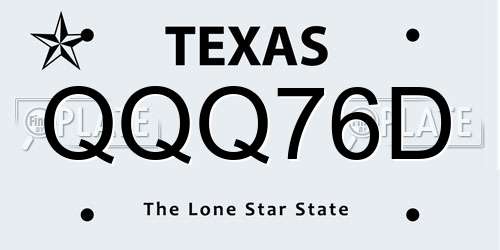 QQQ76D Texas License Plate