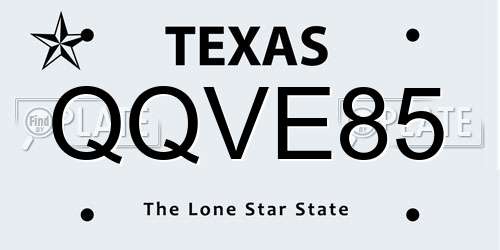 QQVE85 Texas License Plate