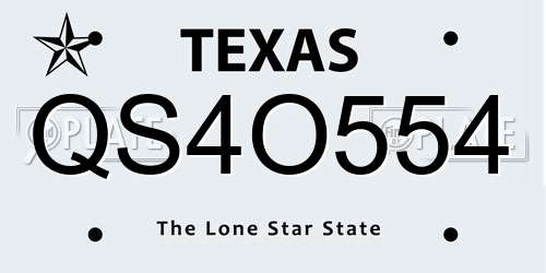 QS4O554 Texas License Plate