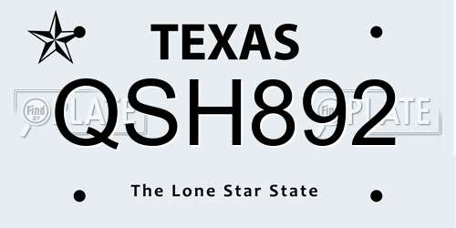 QSH892 Texas License Plate