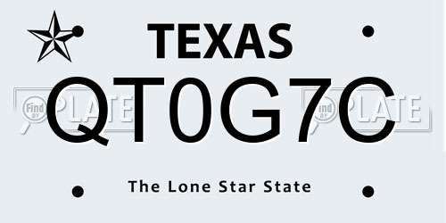 QT0G7C Texas License Plate