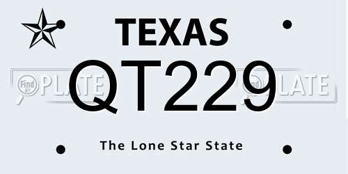 QT229 Texas License Plate