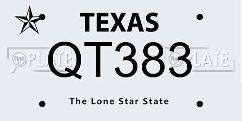 QT383 Texas License Plate