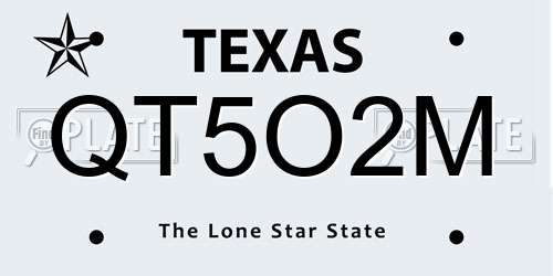 QT5O2M Texas License Plate