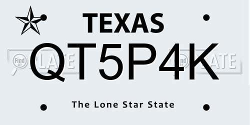QT5P4K Texas License Plate