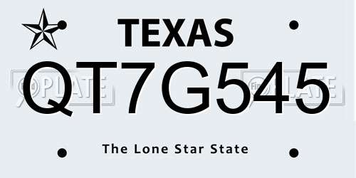 QT7G545 Texas License Plate