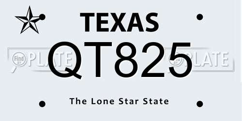 QT825 Texas License Plate