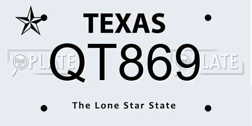 QT869 Texas License Plate