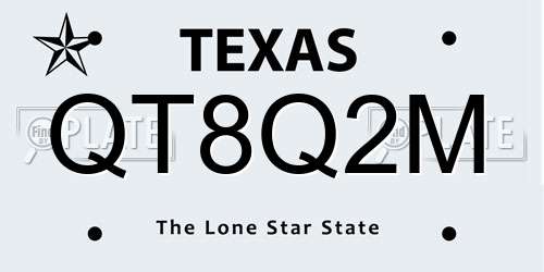 QT8Q2M Texas License Plate