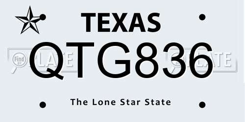 QTG836 Texas License Plate