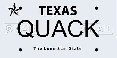 QUACK Texas License Plate