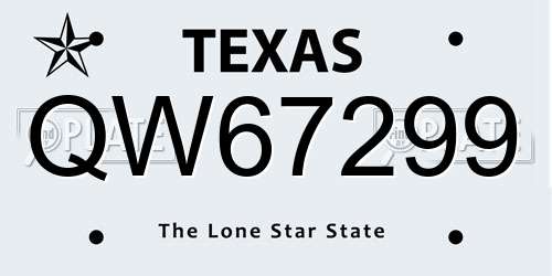 QW67299 Texas License Plate